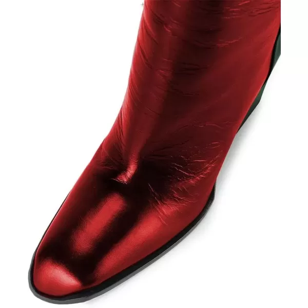 imageFSJ Women Fashion Knee High Stretch Long Boots Round Toe Block Chunky Heel Pull On Party Dress Shoes Size 415 USBrown Red