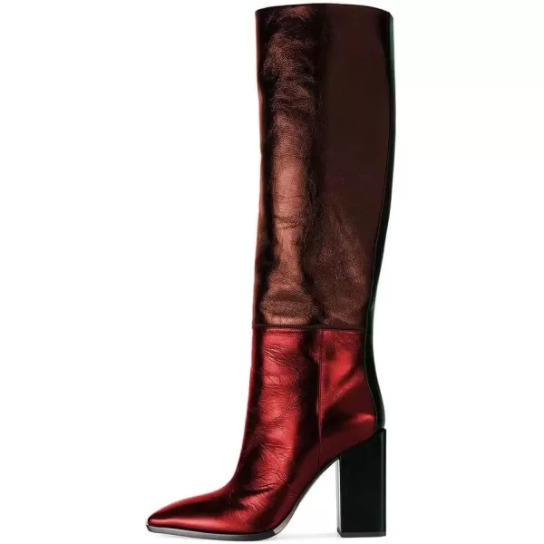 imageFSJ Women Fashion Knee High Stretch Long Boots Round Toe Block Chunky Heel Pull On Party Dress Shoes Size 415 USBrown Red