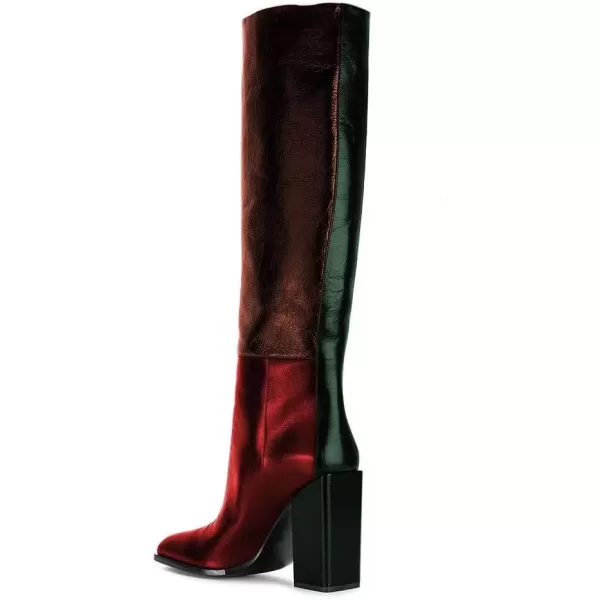 imageFSJ Women Fashion Knee High Stretch Long Boots Round Toe Block Chunky Heel Pull On Party Dress Shoes Size 415 USBrown Red
