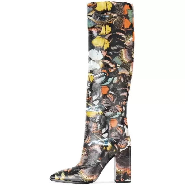 imageFSJ Women Fashion Knee High Stretch Long Boots Round Toe Block Chunky Heel Pull On Party Dress Shoes Size 415 USButterfly