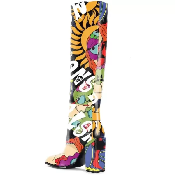 imageFSJ Women Fashion Knee High Stretch Long Boots Round Toe Block Chunky Heel Pull On Party Dress Shoes Size 415 USCartoon