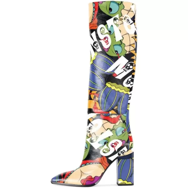 imageFSJ Women Fashion Knee High Stretch Long Boots Round Toe Block Chunky Heel Pull On Party Dress Shoes Size 415 USCartoon