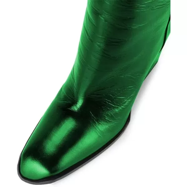 imageFSJ Women Fashion Knee High Stretch Long Boots Round Toe Block Chunky Heel Pull On Party Dress Shoes Size 415 USDark Green