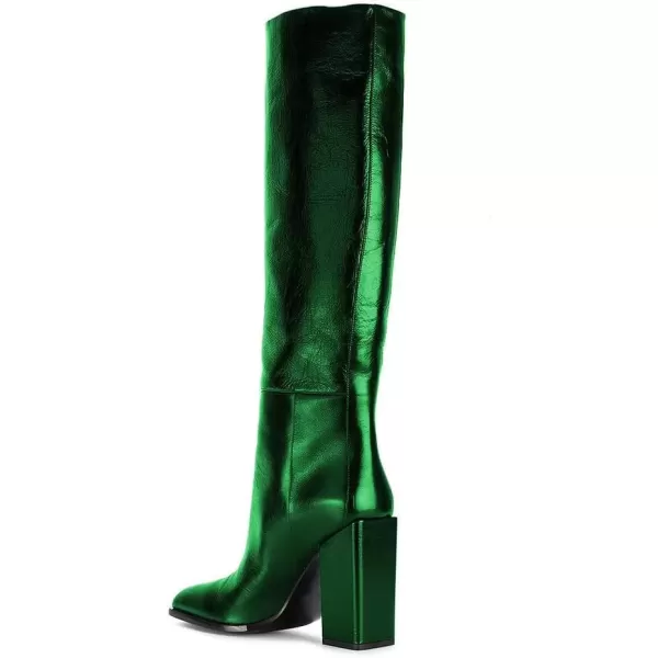 imageFSJ Women Fashion Knee High Stretch Long Boots Round Toe Block Chunky Heel Pull On Party Dress Shoes Size 415 USDark Green