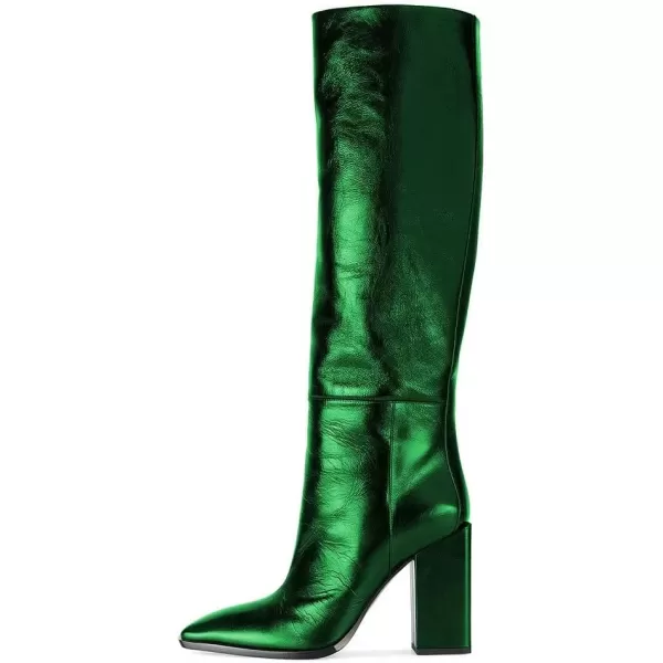 imageFSJ Women Fashion Knee High Stretch Long Boots Round Toe Block Chunky Heel Pull On Party Dress Shoes Size 415 USDark Green
