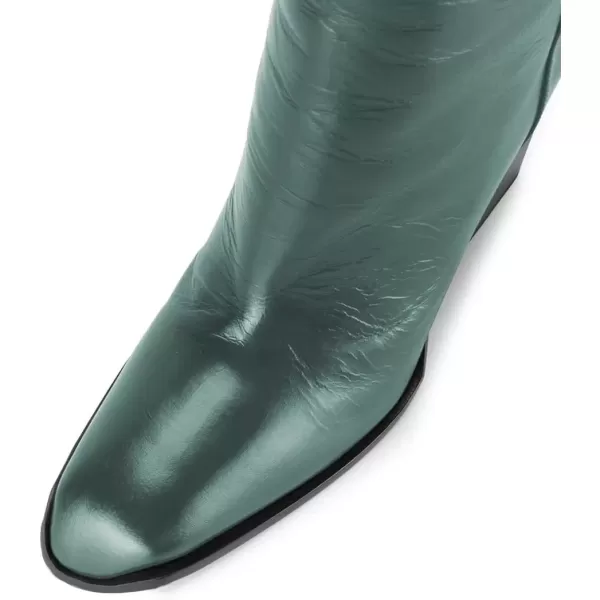 imageFSJ Women Fashion Knee High Stretch Long Boots Round Toe Block Chunky Heel Pull On Party Dress Shoes Size 415 USGreen