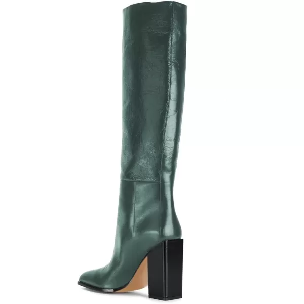 imageFSJ Women Fashion Knee High Stretch Long Boots Round Toe Block Chunky Heel Pull On Party Dress Shoes Size 415 USGreen