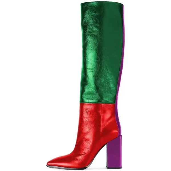 imageFSJ Women Fashion Knee High Stretch Long Boots Round Toe Block Chunky Heel Pull On Party Dress Shoes Size 415 USGreen Red