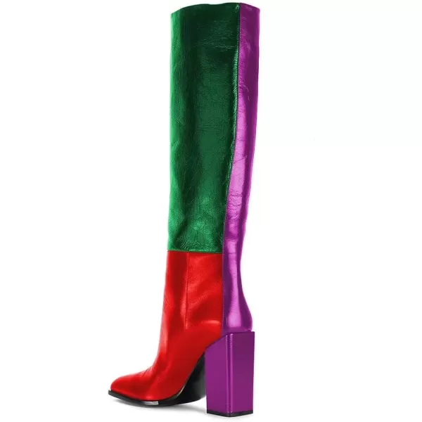 imageFSJ Women Fashion Knee High Stretch Long Boots Round Toe Block Chunky Heel Pull On Party Dress Shoes Size 415 USGreen Red