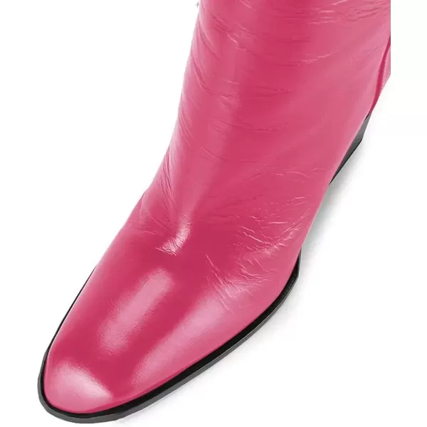 imageFSJ Women Fashion Knee High Stretch Long Boots Round Toe Block Chunky Heel Pull On Party Dress Shoes Size 415 USHot Pink