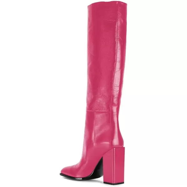 imageFSJ Women Fashion Knee High Stretch Long Boots Round Toe Block Chunky Heel Pull On Party Dress Shoes Size 415 USHot Pink