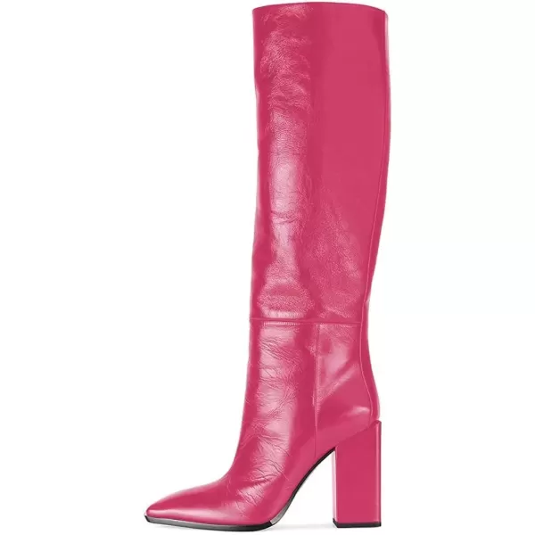 imageFSJ Women Fashion Knee High Stretch Long Boots Round Toe Block Chunky Heel Pull On Party Dress Shoes Size 415 USHot Pink