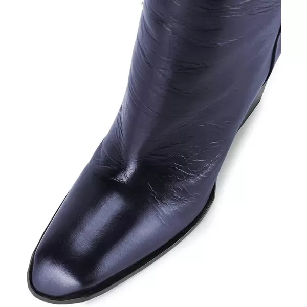 imageFSJ Women Fashion Knee High Stretch Long Boots Round Toe Block Chunky Heel Pull On Party Dress Shoes Size 415 USNavy Blue