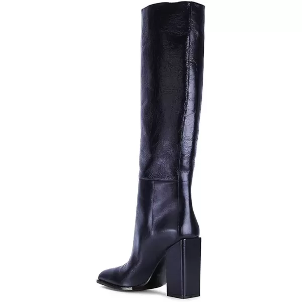imageFSJ Women Fashion Knee High Stretch Long Boots Round Toe Block Chunky Heel Pull On Party Dress Shoes Size 415 USNavy Blue