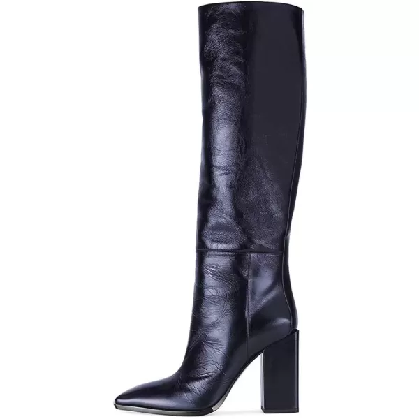 imageFSJ Women Fashion Knee High Stretch Long Boots Round Toe Block Chunky Heel Pull On Party Dress Shoes Size 415 USNavy Blue
