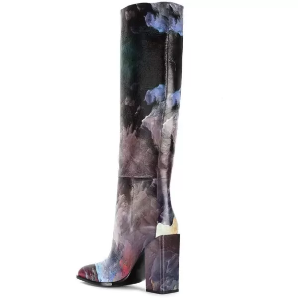 imageFSJ Women Fashion Knee High Stretch Long Boots Round Toe Block Chunky Heel Pull On Party Dress Shoes Size 415 USPainting