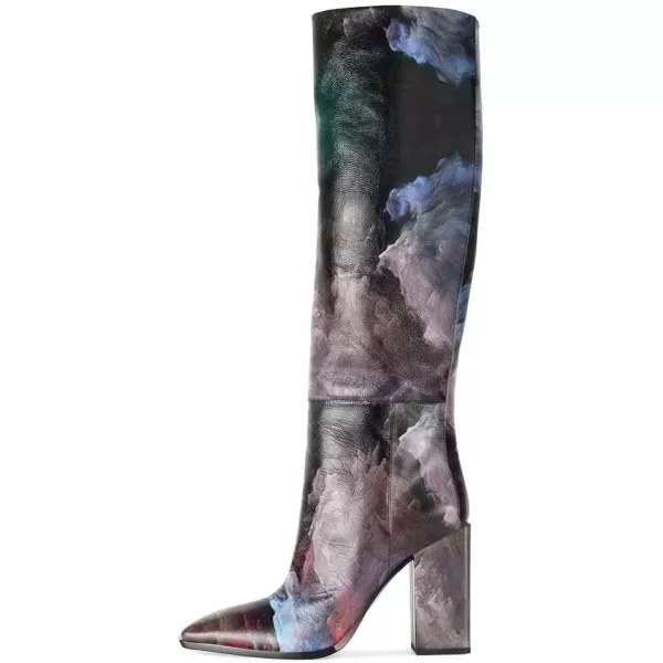 imageFSJ Women Fashion Knee High Stretch Long Boots Round Toe Block Chunky Heel Pull On Party Dress Shoes Size 415 USPainting
