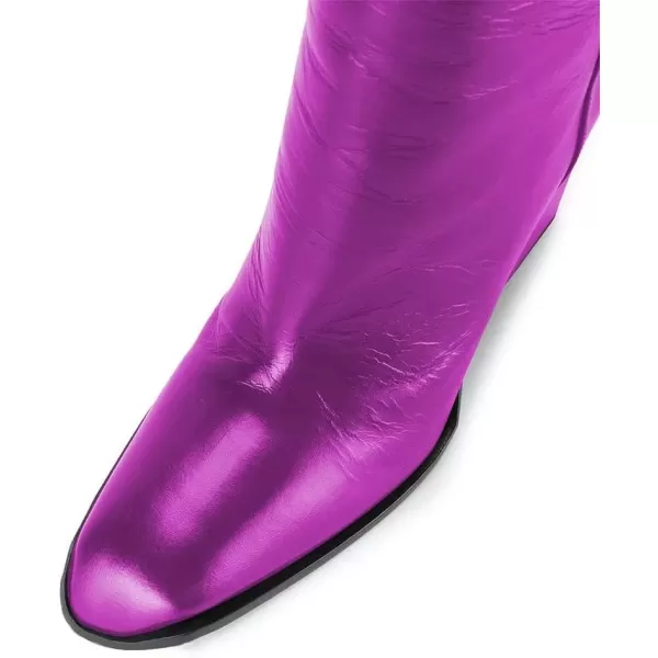 imageFSJ Women Fashion Knee High Stretch Long Boots Round Toe Block Chunky Heel Pull On Party Dress Shoes Size 415 USPurple