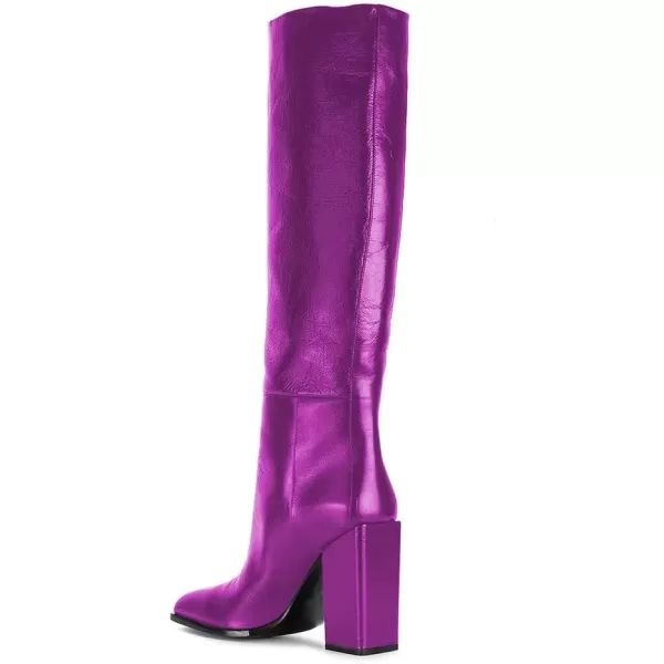 imageFSJ Women Fashion Knee High Stretch Long Boots Round Toe Block Chunky Heel Pull On Party Dress Shoes Size 415 USPurple