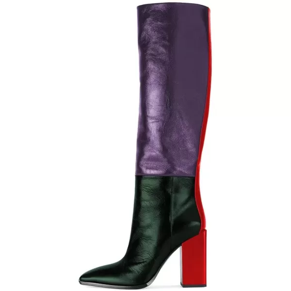imageFSJ Women Fashion Knee High Stretch Long Boots Round Toe Block Chunky Heel Pull On Party Dress Shoes Size 415 USPurple Green