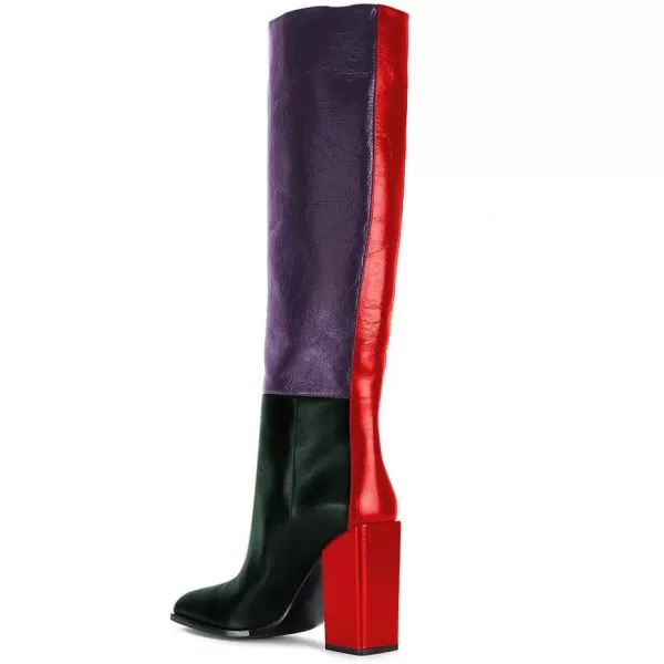 imageFSJ Women Fashion Knee High Stretch Long Boots Round Toe Block Chunky Heel Pull On Party Dress Shoes Size 415 USPurple Green