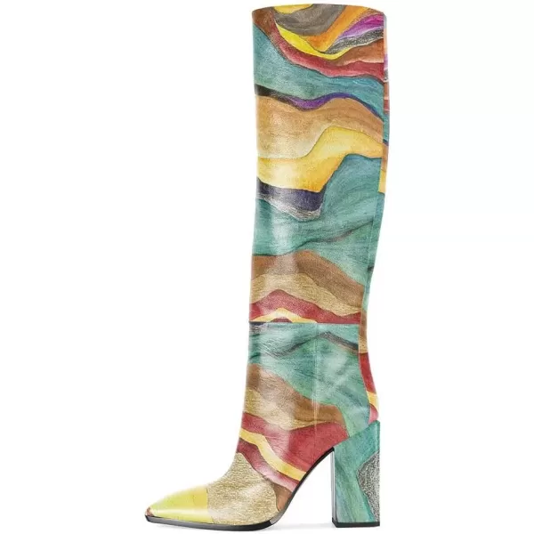 imageFSJ Women Fashion Knee High Stretch Long Boots Round Toe Block Chunky Heel Pull On Party Dress Shoes Size 415 USQuicksand