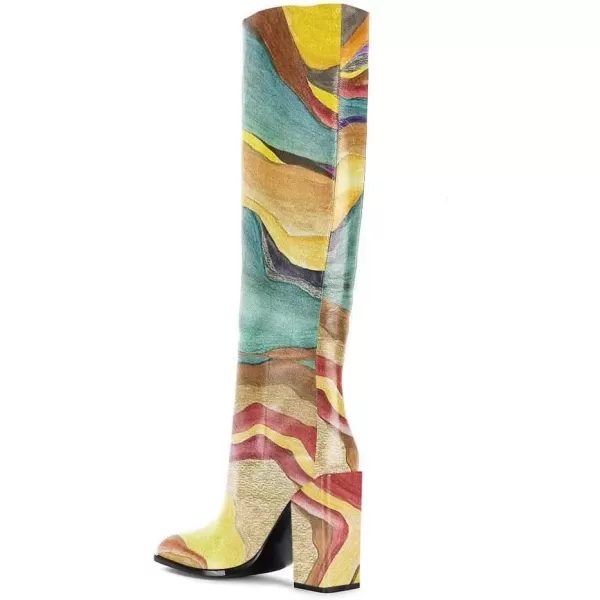 imageFSJ Women Fashion Knee High Stretch Long Boots Round Toe Block Chunky Heel Pull On Party Dress Shoes Size 415 USQuicksand