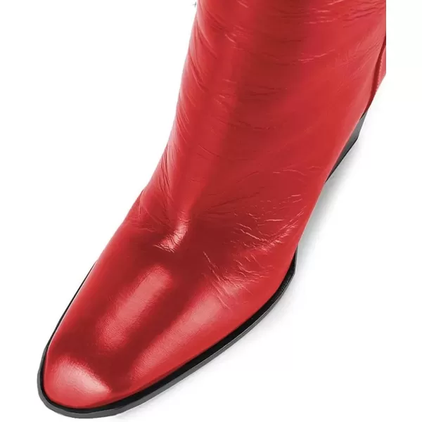 imageFSJ Women Fashion Knee High Stretch Long Boots Round Toe Block Chunky Heel Pull On Party Dress Shoes Size 415 USRed