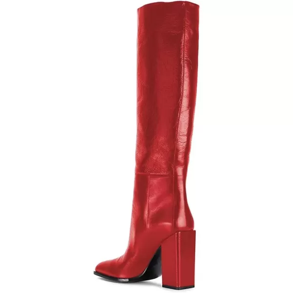 imageFSJ Women Fashion Knee High Stretch Long Boots Round Toe Block Chunky Heel Pull On Party Dress Shoes Size 415 USRed
