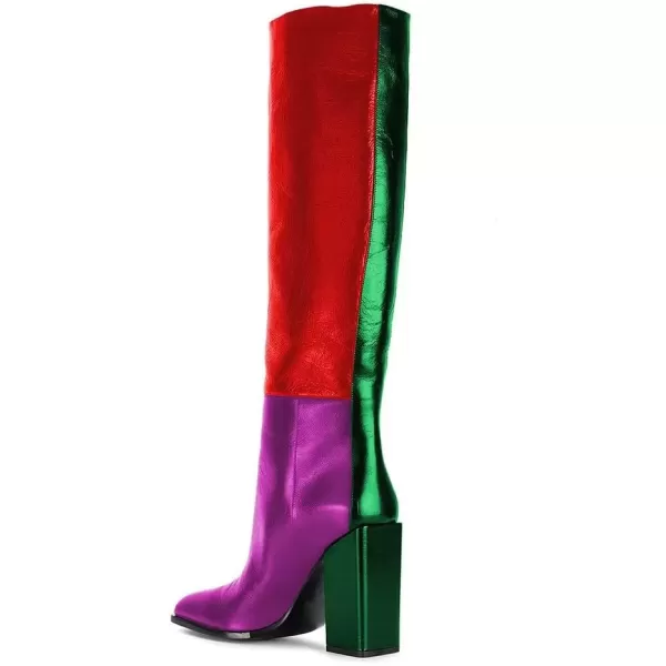 imageFSJ Women Fashion Knee High Stretch Long Boots Round Toe Block Chunky Heel Pull On Party Dress Shoes Size 415 USRed Purple