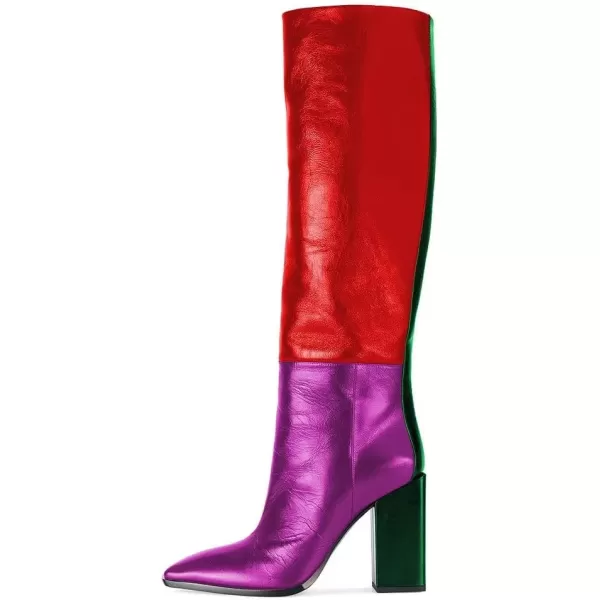 imageFSJ Women Fashion Knee High Stretch Long Boots Round Toe Block Chunky Heel Pull On Party Dress Shoes Size 415 USRed Purple
