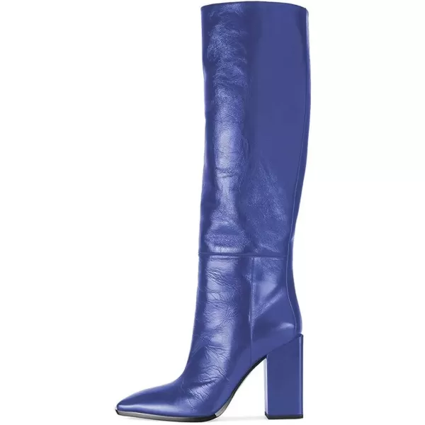 imageFSJ Women Fashion Knee High Stretch Long Boots Round Toe Block Chunky Heel Pull On Party Dress Shoes Size 415 USRoyal Blue