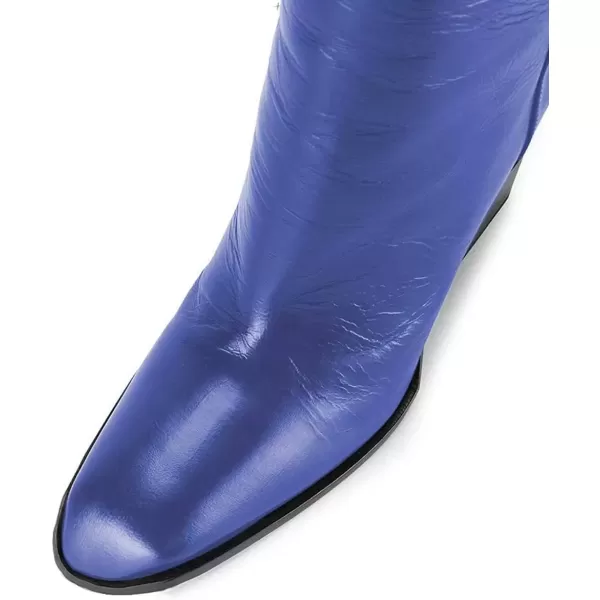 imageFSJ Women Fashion Knee High Stretch Long Boots Round Toe Block Chunky Heel Pull On Party Dress Shoes Size 415 USRoyal Blue