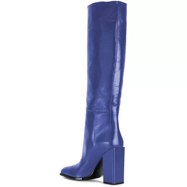 imageFSJ Women Fashion Knee High Stretch Long Boots Round Toe Block Chunky Heel Pull On Party Dress Shoes Size 415 USRoyal Blue