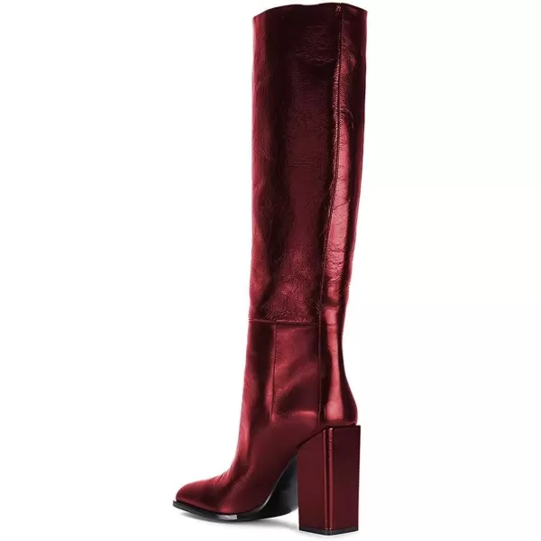 imageFSJ Women Fashion Knee High Stretch Long Boots Round Toe Block Chunky Heel Pull On Party Dress Shoes Size 415 USWine Red