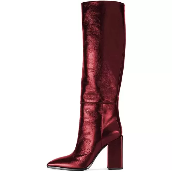 imageFSJ Women Fashion Knee High Stretch Long Boots Round Toe Block Chunky Heel Pull On Party Dress Shoes Size 415 USWine Red