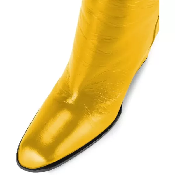 imageFSJ Women Fashion Knee High Stretch Long Boots Round Toe Block Chunky Heel Pull On Party Dress Shoes Size 415 USYellow