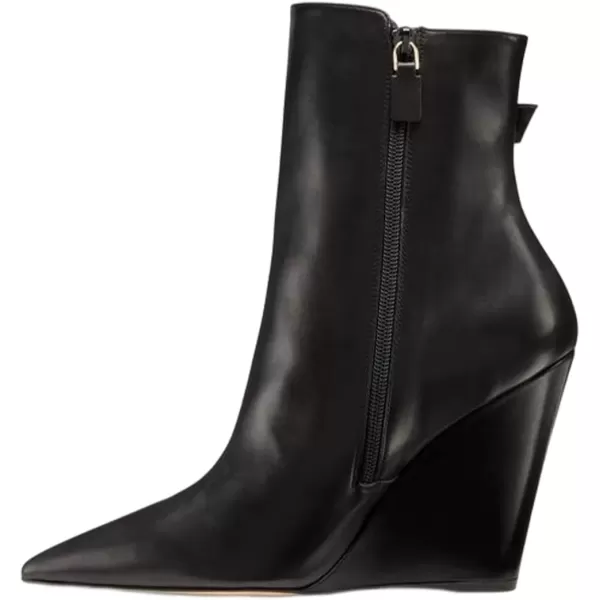 imageFSJ Women Fashion Pointed Toe Wedge High Heel Ankle Boots Side Zipper Casual Walking Ladies Shoes Size 415 USBlack