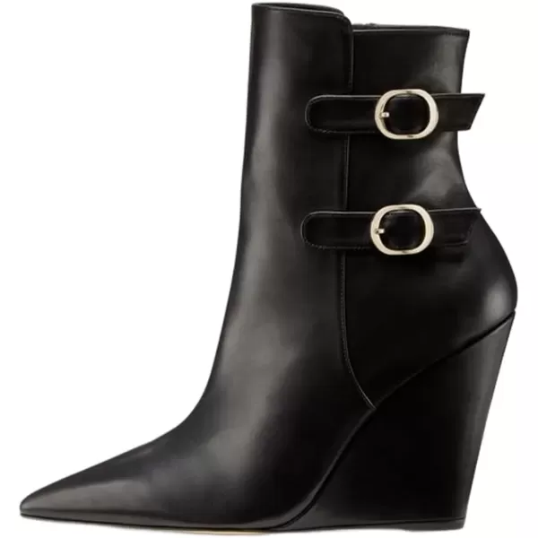 imageFSJ Women Fashion Pointed Toe Wedge High Heel Ankle Boots Side Zipper Casual Walking Ladies Shoes Size 415 USBlack