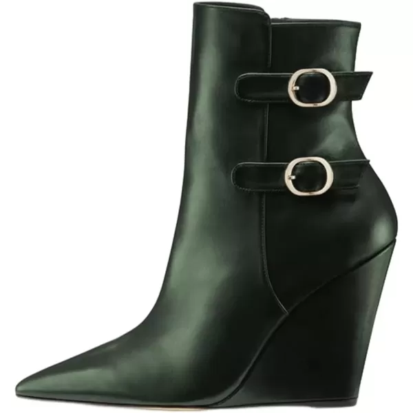 imageFSJ Women Fashion Pointed Toe Wedge High Heel Ankle Boots Side Zipper Casual Walking Ladies Shoes Size 415 USDark Green
