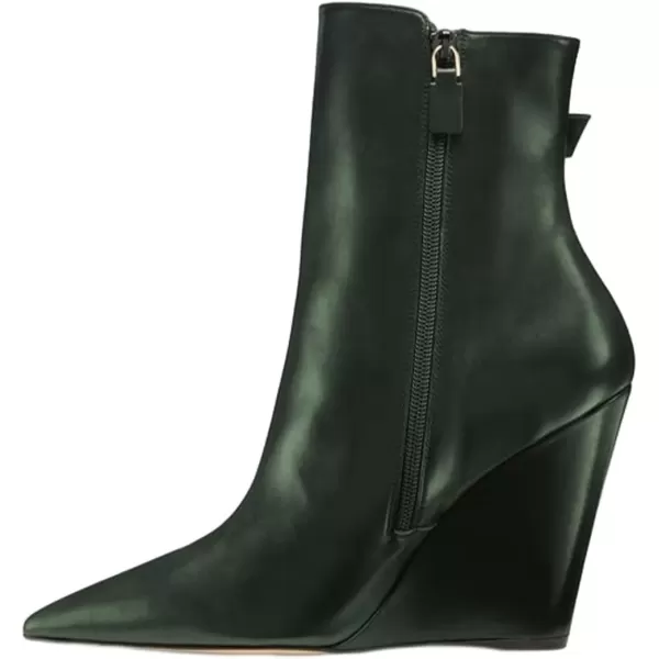 imageFSJ Women Fashion Pointed Toe Wedge High Heel Ankle Boots Side Zipper Casual Walking Ladies Shoes Size 415 USDark Green