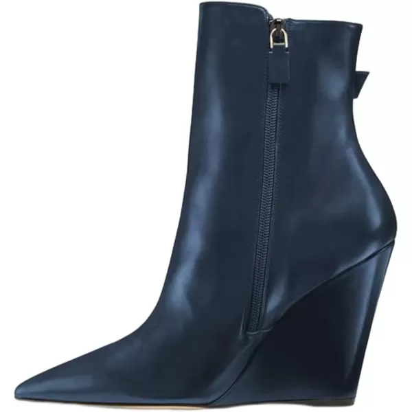 imageFSJ Women Fashion Pointed Toe Wedge High Heel Ankle Boots Side Zipper Casual Walking Ladies Shoes Size 415 USNavy