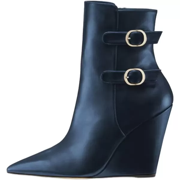 imageFSJ Women Fashion Pointed Toe Wedge High Heel Ankle Boots Side Zipper Casual Walking Ladies Shoes Size 415 USNavy