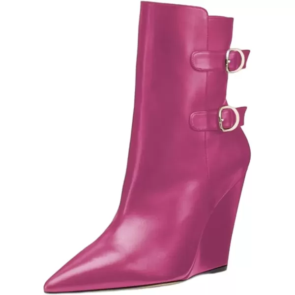 imageFSJ Women Fashion Pointed Toe Wedge High Heel Ankle Boots Side Zipper Casual Walking Ladies Shoes Size 415 USPink