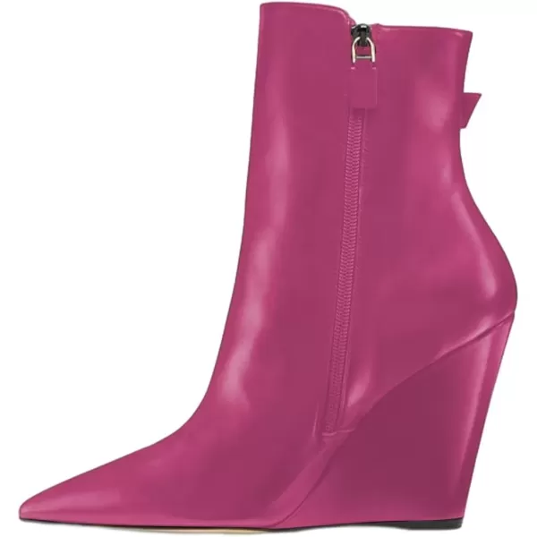 imageFSJ Women Fashion Pointed Toe Wedge High Heel Ankle Boots Side Zipper Casual Walking Ladies Shoes Size 415 USPink