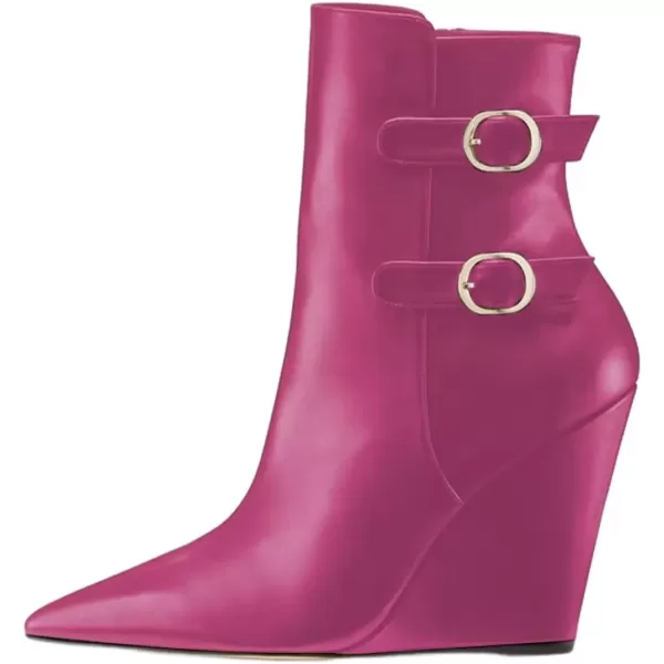 imageFSJ Women Fashion Pointed Toe Wedge High Heel Ankle Boots Side Zipper Casual Walking Ladies Shoes Size 415 USPink