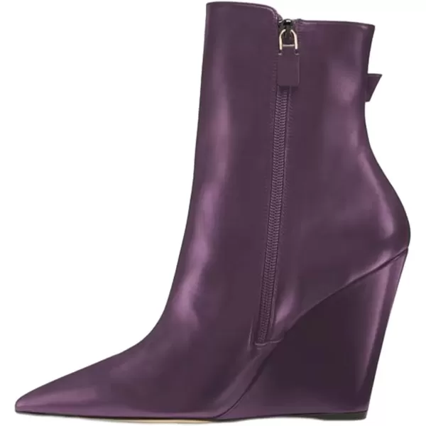 imageFSJ Women Fashion Pointed Toe Wedge High Heel Ankle Boots Side Zipper Casual Walking Ladies Shoes Size 415 USPurple