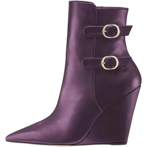 imageFSJ Women Fashion Pointed Toe Wedge High Heel Ankle Boots Side Zipper Casual Walking Ladies Shoes Size 415 USPurple
