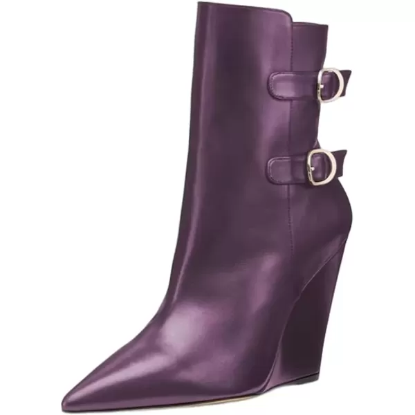 imageFSJ Women Fashion Pointed Toe Wedge High Heel Ankle Boots Side Zipper Casual Walking Ladies Shoes Size 415 USPurple