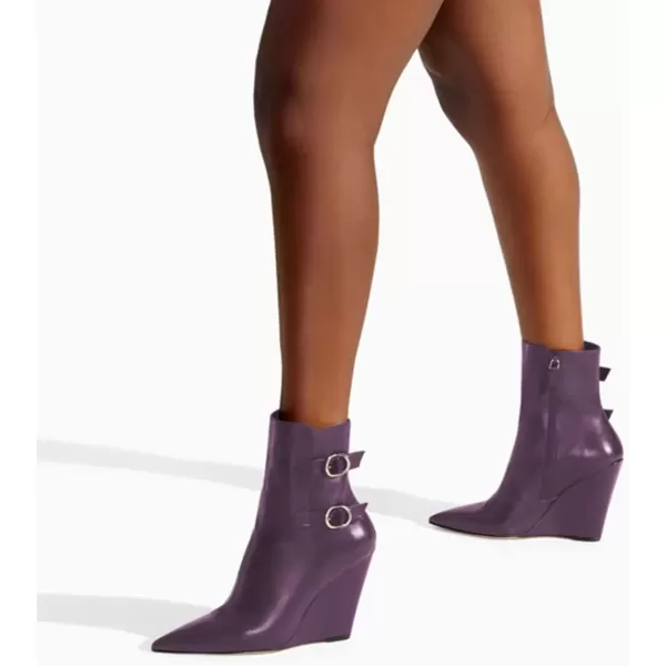 imageFSJ Women Fashion Pointed Toe Wedge High Heel Ankle Boots Side Zipper Casual Walking Ladies Shoes Size 415 USPurple